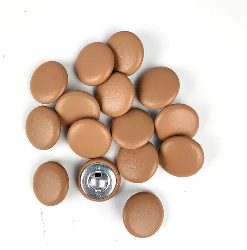 Miniatura 75 de Heyiwell 30 botones redondos cubiertos de cuero con vástago de metal, para vestidos de novia, camisas, vestidos, manualidades de costura (beige, mm)