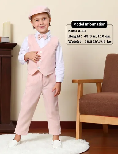 Miniatura 2 de A&J DESIGN Traje para bebé y niño pequeño, de 12 meses a 5 años, camisa y pantalones, chaleco, pajarita y gorra de conductor de 5 piezas