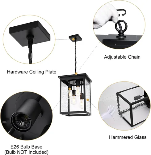 Miniatura 15 de TODOLUZ Lámpara Colgante de Exterior de 3 Luces Negra, Linterna Colgante Exterior Ajustable Luz de Porche