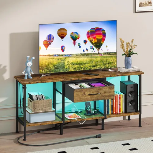 Miniatura 9 de GYIIYUO Soporte de TV LED con toma de corriente y cajón de tela para TV de 55, 50, 45 pulgadas, centro de entretenimiento y consola de TV industrial