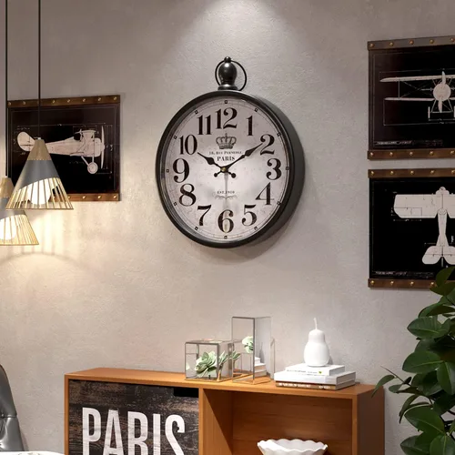 Miniatura 6 de Menterry Reloj de Pared Redondo Retro. Relojes de Pared Negros de Estilo Vintage Antiguo para Cocina, Casa de Campo, Dormitorio, Baño, Oficina