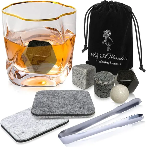 A&A Wonders Juego de 4 piedras de whisky de alta calidad, 100 % natural, cubos de hielo reutilizables para bebidas con bolsa de transporte de 4