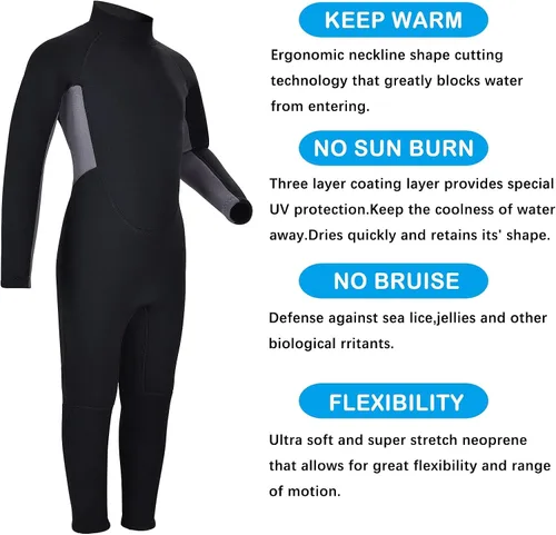 Miniatura 4 de Traje de neopreno de 3 mm para niños, niñas, niños pequeños y jóvenes; traje de baño completo térmico para agua fría; cremallera en la espalda
