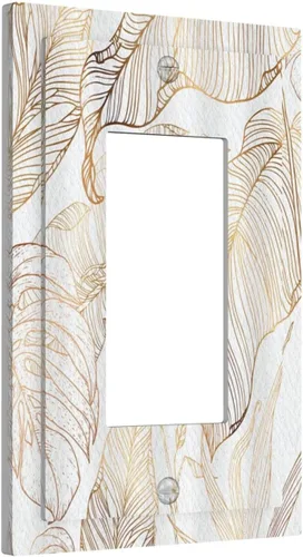 Miniatura 70 de Placa de pared decorativa con hojas de palmera tropicales de oro blanco, hoja de plátano, doble interruptor de luz de palanca decorativa, placa
