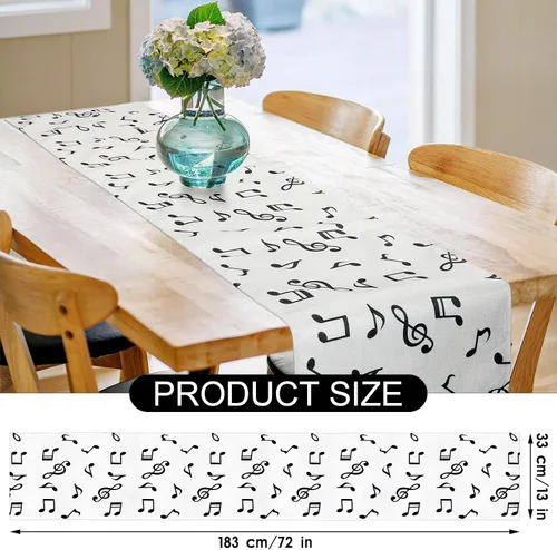 Miniatura 2 de Peryiter 4 piezas de camino de mesa musical de lino, notas musicales, camino de mesa de piano para decoración de fiesta de música, para jazz, boda