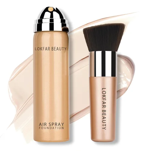 LOKFAR Aerosol de base AirBrush - Kit de maquillaje en aerosol de niebla sedosa con brocha, base de cobertura completa para un acabado radiante #01
