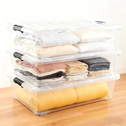 Miniatura 5 de Zopnny Paquete de 3 cajas de almacenamiento de plástico de 40 cuartos de galón, contenedor de almacenamiento grande transparente debajo de la cama
