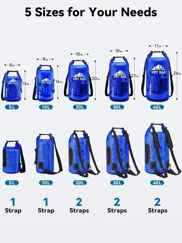 Miniatura 2 de HEETA Bolsa Seca Impermeable para Mujeres y Hombres, 5L/10L/20L/30L/40L Tapa Enrollable Bolsa de Almacenamiento Seca Ligera Mochila con Funda