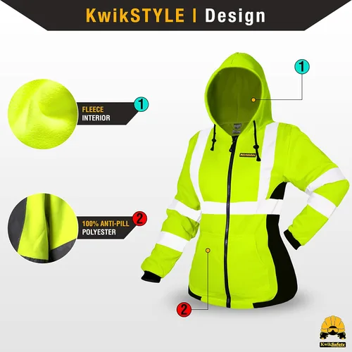 Miniatura 2 de KwikSafety - Charlotte, NC - Sudadera con capucha de seguridad de forro polar para mujer Chaqueta de seguridad Hi Vis para mujer Chaqueta ligera