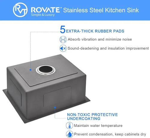 Miniatura 8 de ROVATE Fregadero de cocina de 20 x 16 x 9 pulgadas, fregadero de cocina de acero inoxidable 304 con colador para montaje inferior, fregadero
