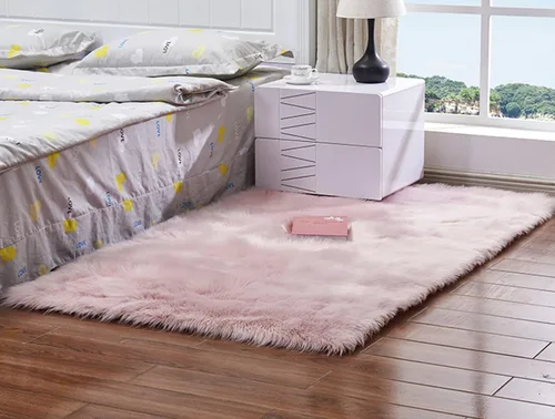 Alfombra de piel sintética suave de lujo de piel de oveja esponjosa y lanuda para silla de dormitorio, sofá o para salón, color rosa bebé, alfombra