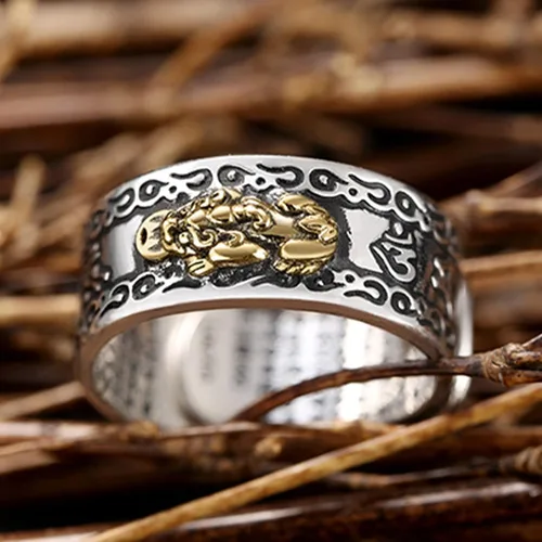 Miniatura 7 de Angyape Feng Shui Pixiu - Anillo de mantra ajustable budista de buena suerte, mantra, doble protección, riqueza, amor, salud, regalo para hombres
