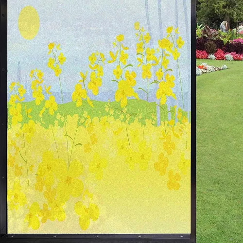 Miniatura 15 de Película de vidrio esmerilado de pino para ventana, bosque de coníferas silvestres en la mañana, siluetas de árbol de niebla para decoración