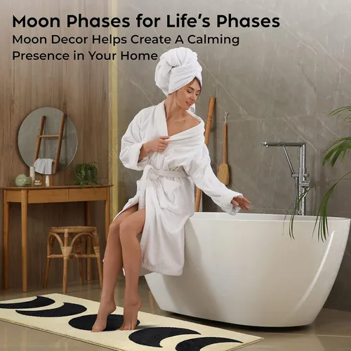 Miniatura 4 de Alfombra de baño Half Moon de 52.5 x 20.5 pulgadas, antideslizante, absorbente de agua, con diseño bohemio de brujería de fase lunar, color negro