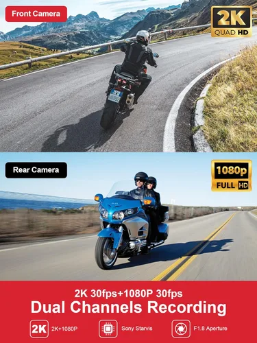 Miniatura 2 de INNOVV K6 - Cámara de salpicadero de motocicleta de doble canal QHD 2K+1080P, IP67 impermeable Mini Motocam con Wi-Fi, ángel dorado de 120°