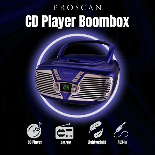 Miniatura 3 de Reproductor de CD retro, radio portátil, reproductor de CD Boombox, radio AM/FM, entrada AUX alimentada por CA o funciona con pilas (azul)