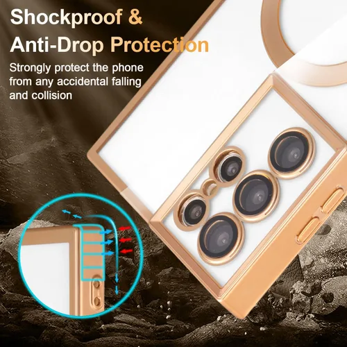 Miniatura 5 de QLTYPRI Funda magnética transparente para Samsung Galaxy S22 Ultra compatible con carga inalámbrica MagSafe, borde galvanizado, suave, delgada