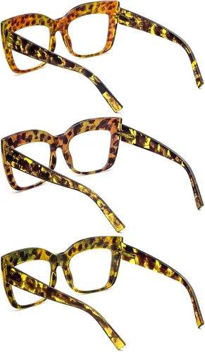 Miniatura 3 de Gafas de lectura de gran tamaño para mujer, paquete de 3 unidades, lentes retro con filtro de luz azul, gafas cuadradas con marco grande Esmalte