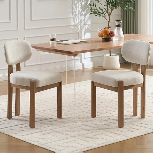 Miniatura 7 de Juego de 2 sillas de comedor de madera, modernas de mediados de siglo, tapizadas de chenil, sillas de comedor con patas de madera maciza, silla