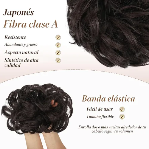 Miniatura 3 de FESHFEN - Pieza de pelo de moño desordenado - Extensiones de coleteros elásticos de pelo ondulado y rizado sintético, extensiones de cabello para 6#