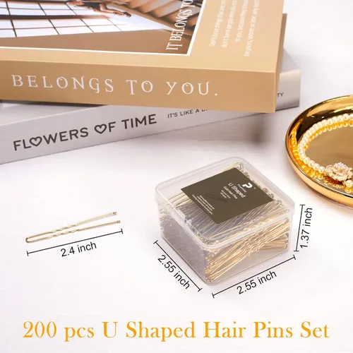 Miniatura 2 de Alfileres en forma de U en estuche, 200 pinzas doradas para el cabello a granel para mujeres, 2.4 pulgadas, grandes y fuertes sujetadores