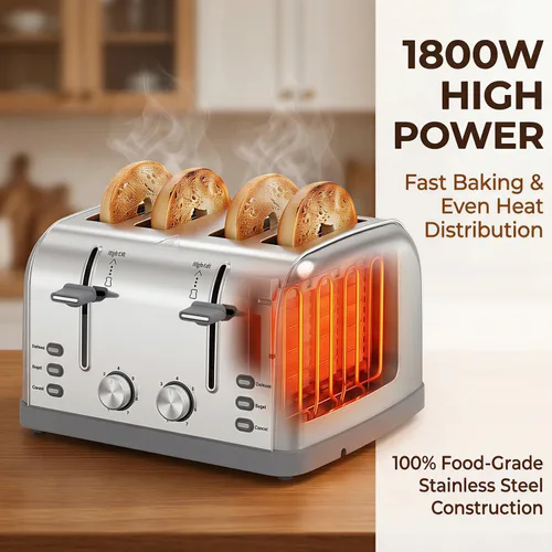Miniatura 3 de Tostador retro de 4 rebanadas de acero inoxidable, el mejor tostador Prime de 4 rebanadas con ranura ancha y 7 configuraciones de tostado, perfecto