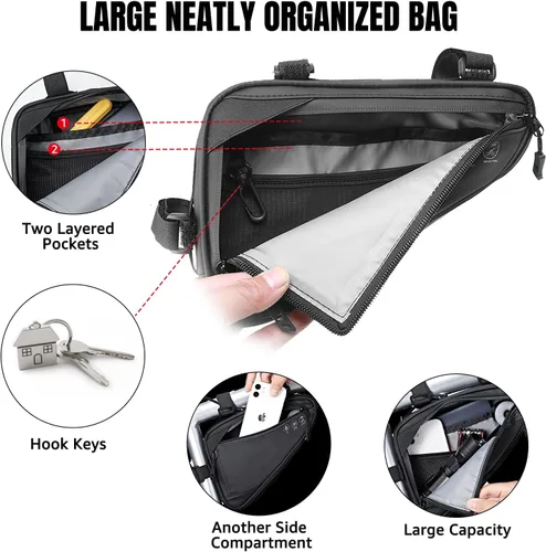 Miniatura 3 de Bolsa de almacenamiento para cuadro de bicicleta WOTOW, bolsa triangular reflectante resistente al agua con dos bolsillos laterales, bolsa