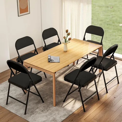 Miniatura 2 de Paquete de 4 sillas plegables acolchadas de cuero, marco de metal con asiento y respaldo de piel sintética, capacidad de 650 libras, silla plegable