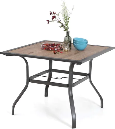 Miniatura 7 de MFSTUDIO Mesa de bistró cuadrada de 37" para el patio, mesa de comedor, muebles de exterior, mesa de jardín, imitación de superficie de madera