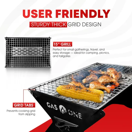 Miniatura 5 de GasOne - Parrilla de carbón portátil de 15 pulgadas – Parrilla BBQ plegable – Parrillas de camping para patio trasero, hoguera, patio – Hoyo