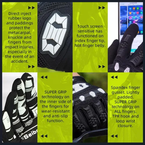 Miniatura 5 de Seibertron - Guantes unisex para bicicleta BMX MX ATV MTB, guantes para bicicleta de montaña, ciclismo, todoterreno/Dirt Bike, guantes de carretera