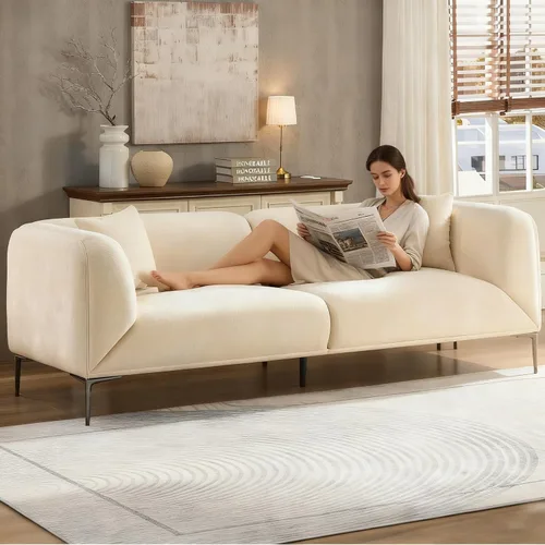 Miniatura 5 de Sofá moderno de 82 pulgadas con patas de metal, sofá boucle tapizado, sofás de lujo con asiento profundo de 3 plazas, sofá alto y minimalista