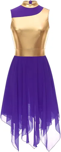 Miniatura 48 de easyforever Vestido de baile sin mangas con bloques de color para mujer, alabanza litúrgica, ropa de baile lírico, vestido de bata de adoración