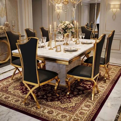 Miniatura 6 de BQueen Sillas de comedor negras y doradas, Sillas de comedor de lujo, Sillas de comedor Velevt con respaldo alto, Patas de acero inoxidable de oro