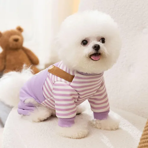 Miniatura 3 de Overol para perro con diseño de rayas para mascotas, overol para perros pequeños, pantalones de otoño e invierno para perros Púrpura
