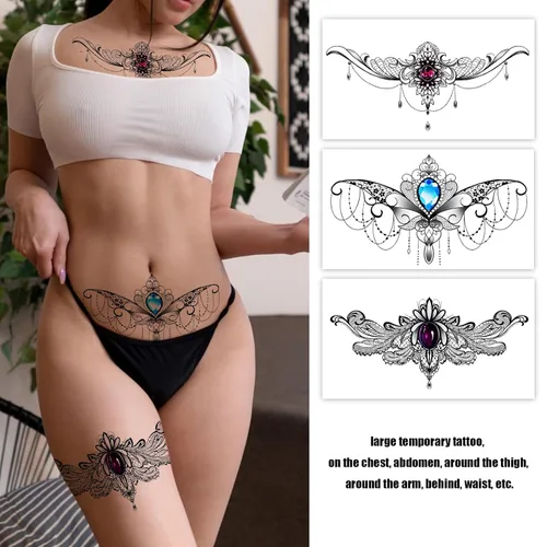 Miniatura 2 de Roarhowl Tatuajes de encaje, juego de tatuajes temporales sexy grande, tatuajes temporales para mujeres, vientre, espalda, cintura, muslo, arte