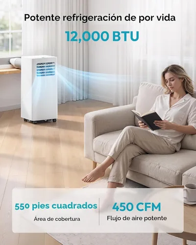 Miniatura 2 de EUHOMY Aire acondicionado portátil de 12,000 BTU, aire acondicionado portátil 4 en 1 para habitaciones de hasta 550 pies cuadrados con fresco