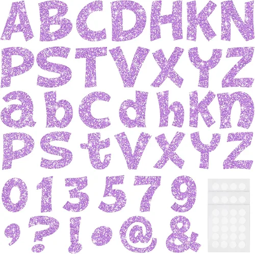 Miniatura 18 de Colarr 144 letras con purpurina para tablero de anuncios para el aula, números, símbolos de puntuación, letras troqueladas de 4 pulgadas con punto