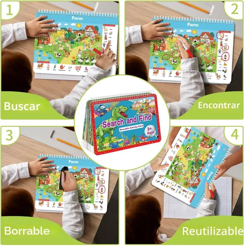 Miniatura 5 de Elfew Libro de actividades reutilizable, juguetes de viaje para niños pequeños de 3 a 5 años, juguetes educativos para niños de 3 a 8 años