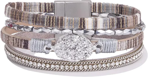 Miniatura 67 de FANCY SHINY - Pulsera de cuero estilo bohemio, pulsera de cuentas de cristal con cierre magnético, regalos de joyería para mujer