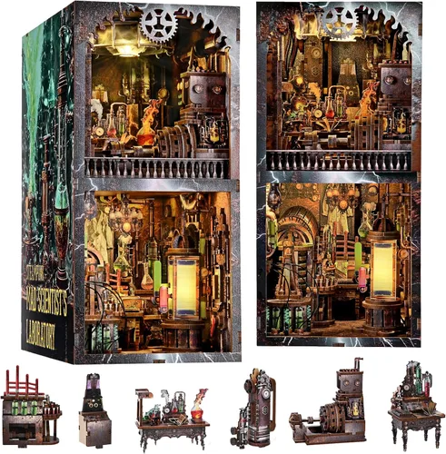 Miniatura 15 de fifijoy Kit de Rincón de Libros - Kit de Casa en Miniatura DIY para Adultos, Kit de Construcción de Casa Pequeña Cafetería Retro de los años 50