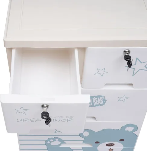 Miniatura 4 de Cómoda moderna de 6 cajones, 5 capas de plástico con cajones de almacenamiento, organizador alto con ruedas enrollables, llaves para ropa