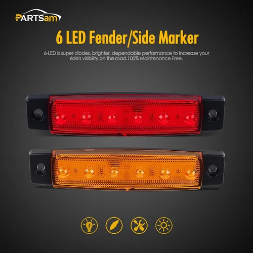 Miniatura 2 de Partsam 20 indicadores de luz LED ámbar y rojo de 3.8 pulgadas [aprobado por DOT] para remolque, camión, caravana, motocicleta, resistente al agua