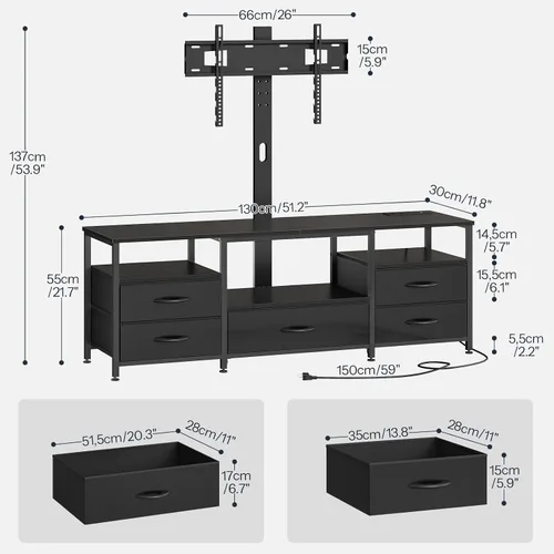 Miniatura 8 de HOOBRO Soporte de TV con soporte y toma de corriente, para televisores de 32/45/55/60/65 pulgadas, centro de entretenimiento LED giratorio