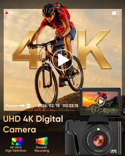 Miniatura 3 de Cámara digital 4K para fotografía con WiFi, enfoque automático de 64 MP de 3 pulgadas, pantalla abatible de 180°, cámara de vlogging con zoom 16X