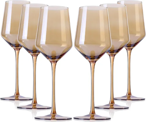 Miniatura 9 de comfit Juego de copas de vino de colores de 6 a 15 onzas sopladas a mano con tallo largo y borde delgado, copas de vino rojo/blanco, copas de vino