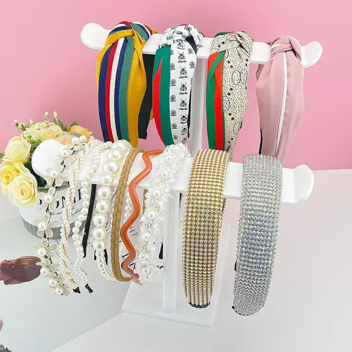 Miniatura 2 de Soporte para diadema, soporte organizador de diadema acrílica, almacenamiento de accesorios para el cabello (2 niveles y 2 paneles)