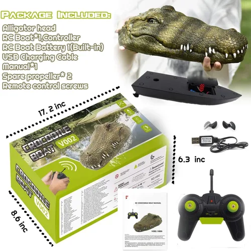 Miniatura 6 de Akargol Barcos RC de cabeza de cocodrilo con control remoto de 2.4 GHz para adultos y niños - Señuelo de resina grande y cabeza de cocodrilo