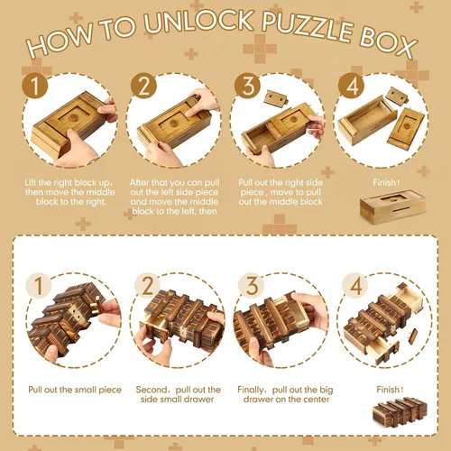 Miniatura 3 de Zhanmai 4 Piezas Cajas de Rompecabezas de Madera Cajas de Rompecabezas de Madera para Tarjetas de Regalo Portadores de Estuches de Dinero