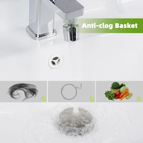 Miniatura 3 de Colador universal de drenaje para lavabo de baño, mejorado con cesta de filtro de acero inoxidable extraíble, tapón desplegable 2 en 1 para orificio
